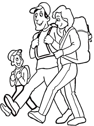 Family Hiking  Coloring Page